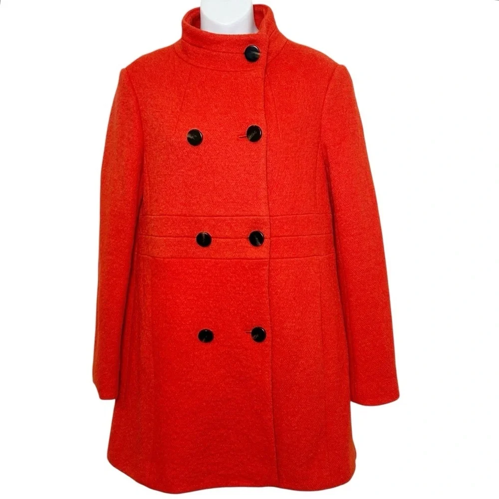Ann Taylor wool blend orange red overcoat size small peacoat dress jacket a line